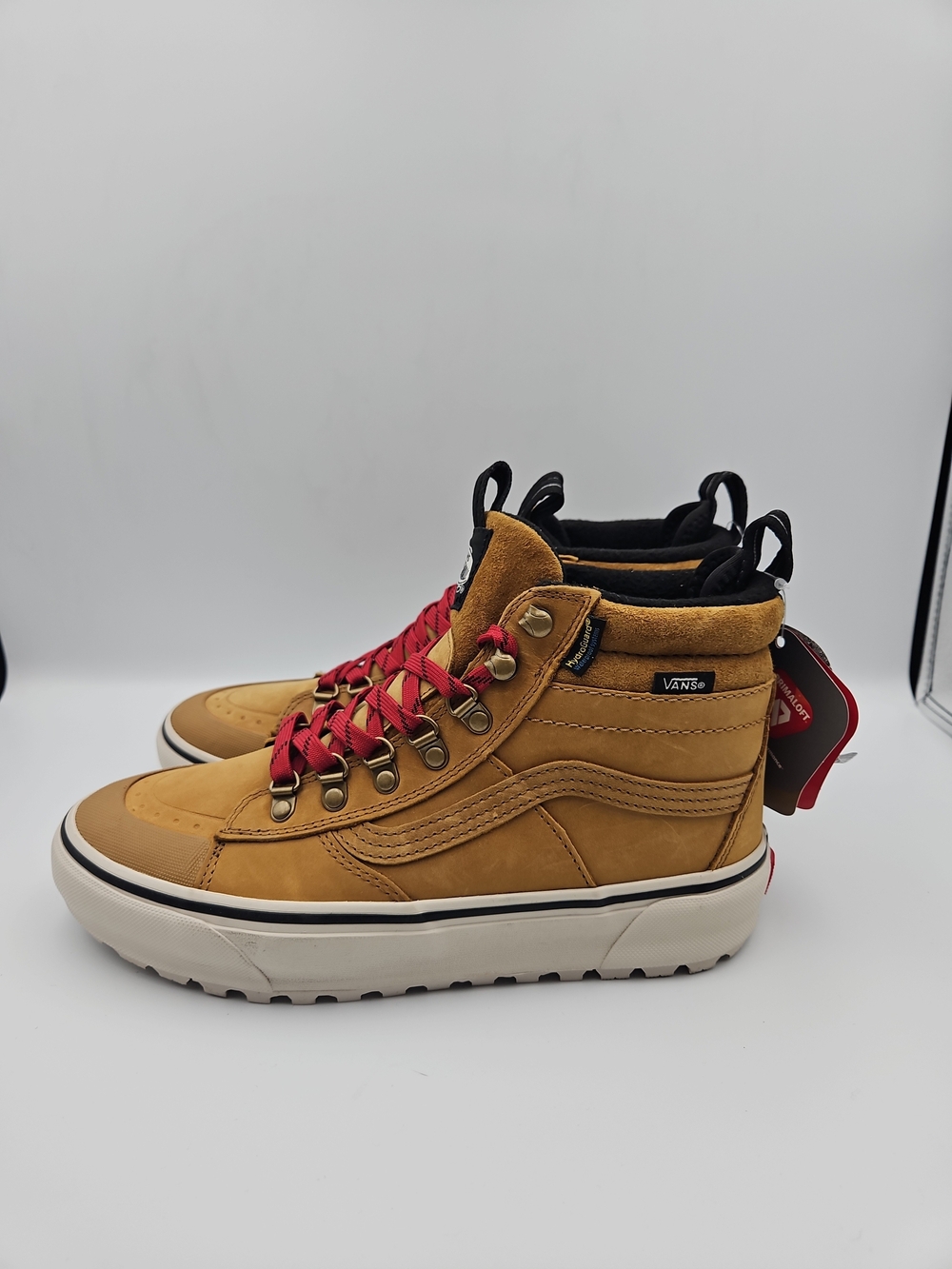 Vans Tan High-Top Sneakers with Red Laces